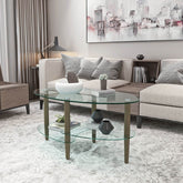 mlnshops Modern Oval Sofa Table with Oak Legs Glass Coffee Table