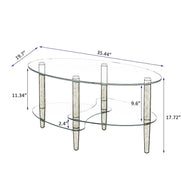 mlnshops Modern Oval Sofa Table with Oak Legs Glass Coffee Table