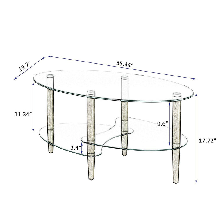 mlnshops Modern Oval Sofa Table with Oak Legs Glass Coffee Table