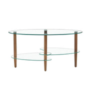 mlnshops Modern Oval Sofa Table with Oak Legs Glass Coffee Table