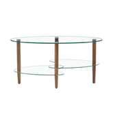 mlnshops Modern Oval Sofa Table with Oak Legs Glass Coffee Table