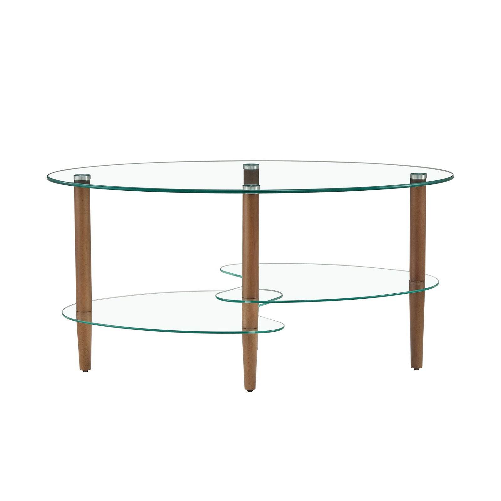 mlnshops Modern Oval Sofa Table with Oak Legs Glass Coffee Table