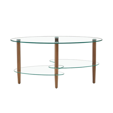 mlnshops Modern Oval Sofa Table with Oak Legs Glass Coffee Table