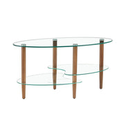 mlnshops Modern Oval Sofa Table with Oak Legs Glass Coffee Table