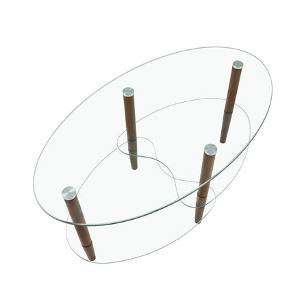 mlnshops Modern Oval Sofa Table with Oak Legs Glass Coffee Table