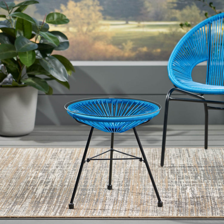 MLNshops Modern Rattan Side Table with Glass Top