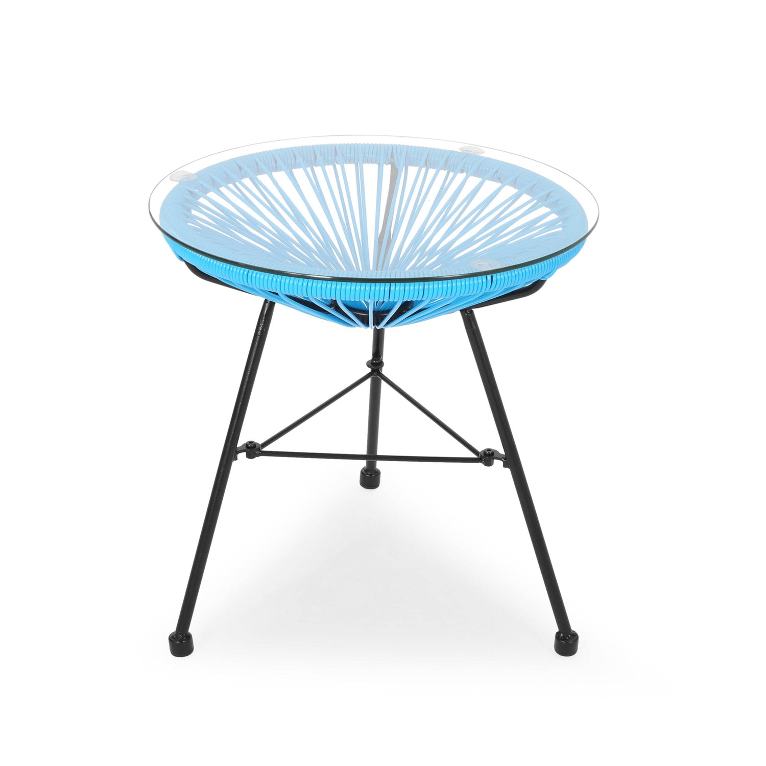 MLNshops Modern Rattan Side Table with Glass Top