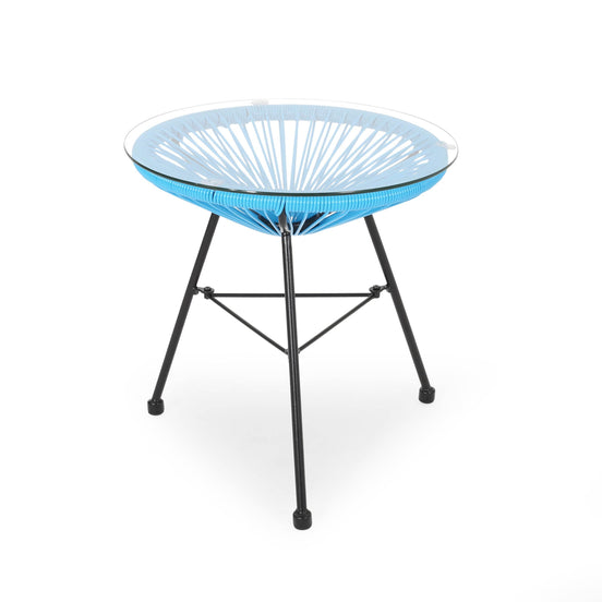 MLNshops Modern Rattan Side Table with Glass Top Default