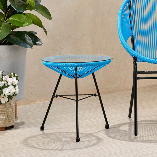 MLNshops Modern Rattan Side Table with Glass Top