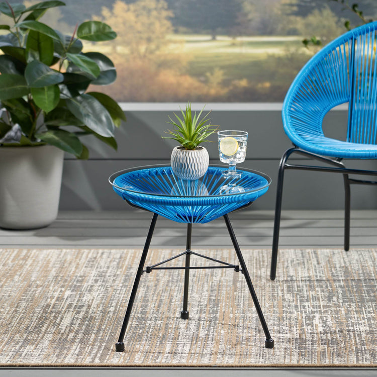 MLNshops Modern Rattan Side Table with Glass Top
