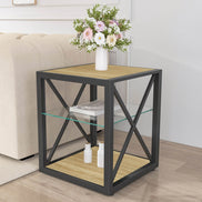 MLNshops Tempered Glass Side Table Wood Frame End Table Default