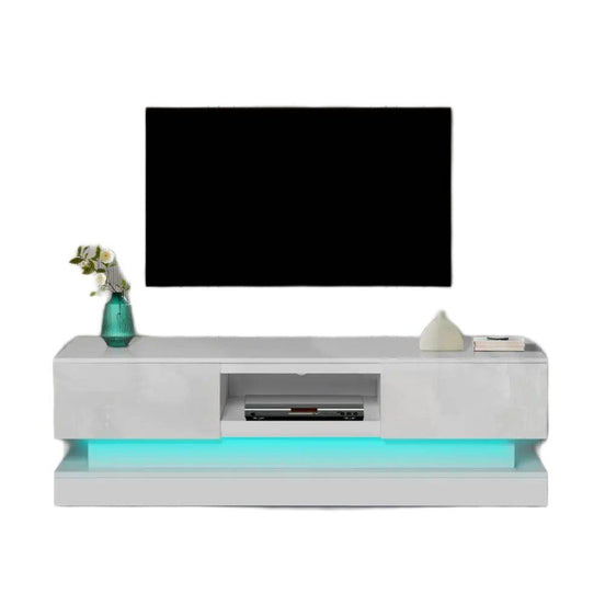 MLNshops Modern TV Stand with LED Light for Elegance White Particle Board