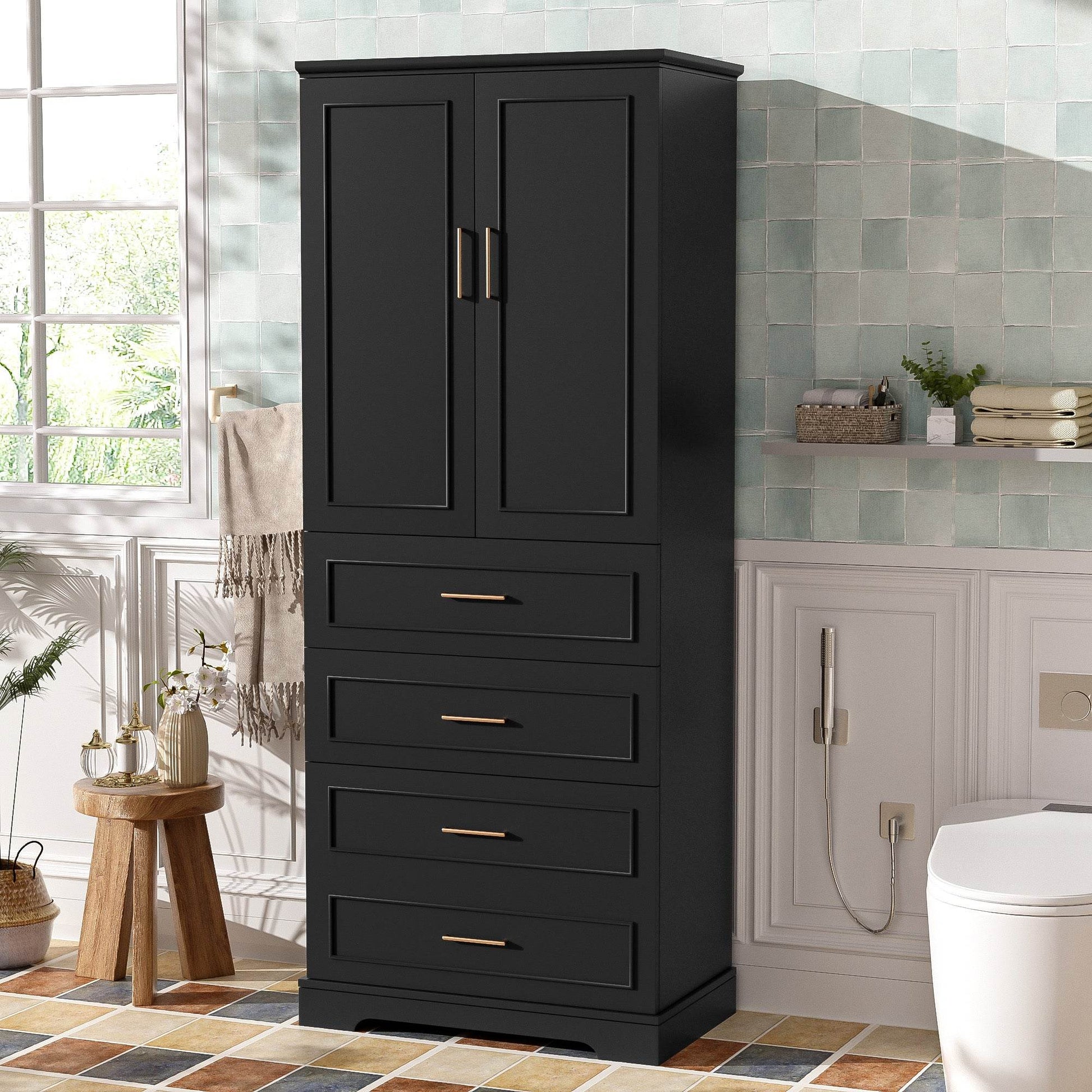 MLNshops 72 inch bathroom cabinet MDF steel Black 4-Drawer