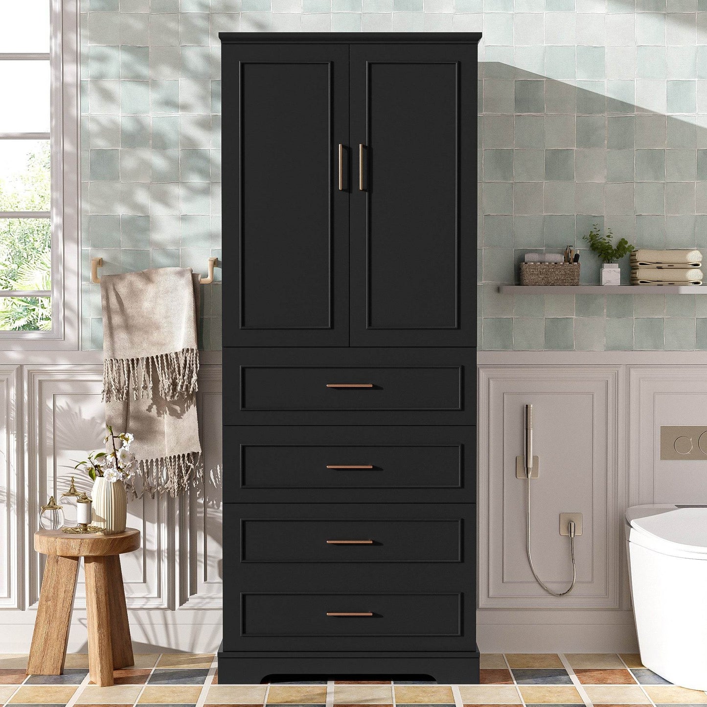 MLNshops 72 inch bathroom cabinet MDF steel Black 4-Drawer Default