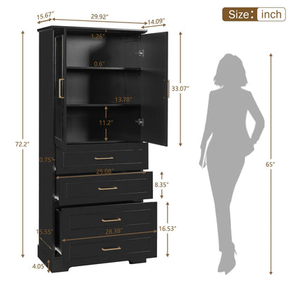 MLNshops 72 inch bathroom cabinet MDF steel Black 4-Drawer