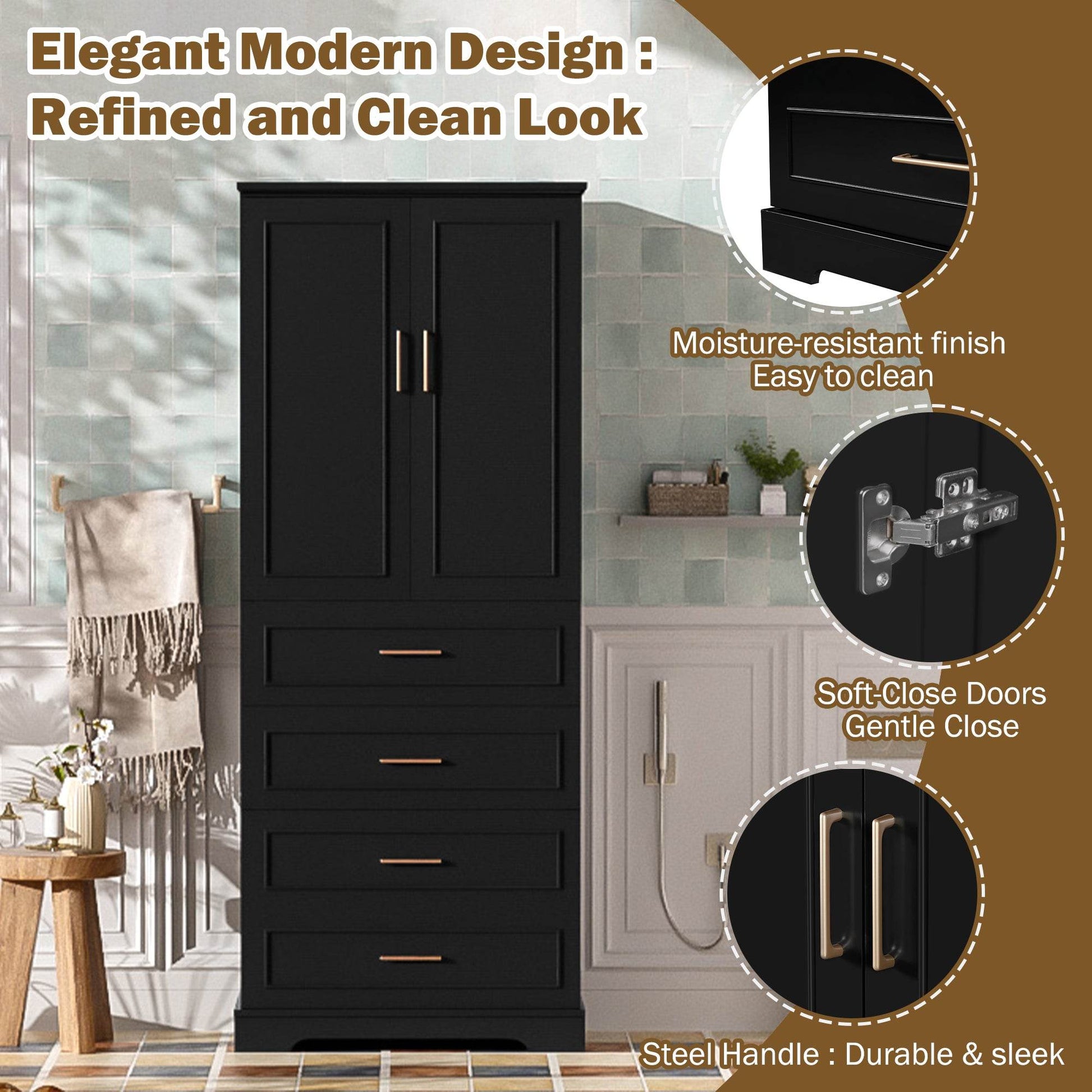 MLNshops 72 inch bathroom cabinet MDF steel Black 4-Drawer