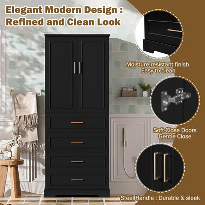 MLNshops 72 inch bathroom cabinet MDF steel Black 4-Drawer