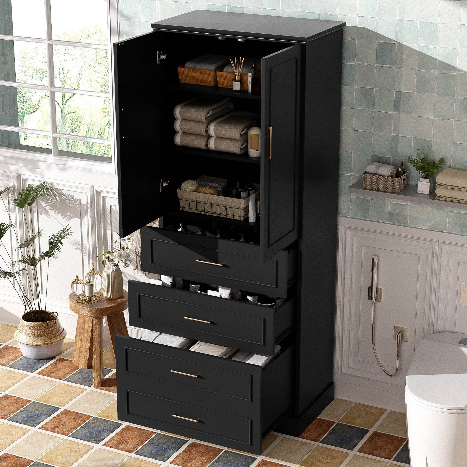 MLNshops 72 inch bathroom cabinet MDF steel Black 4-Drawer