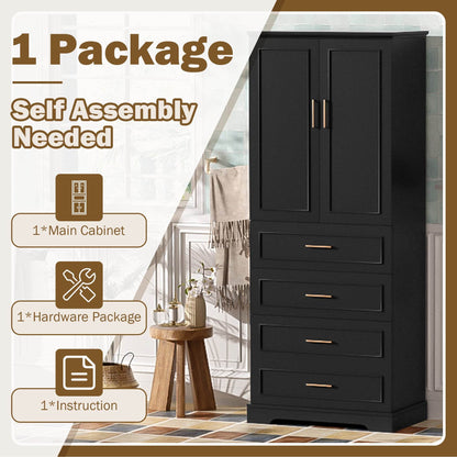 MLNshops 72 inch bathroom cabinet MDF steel Black 4-Drawer