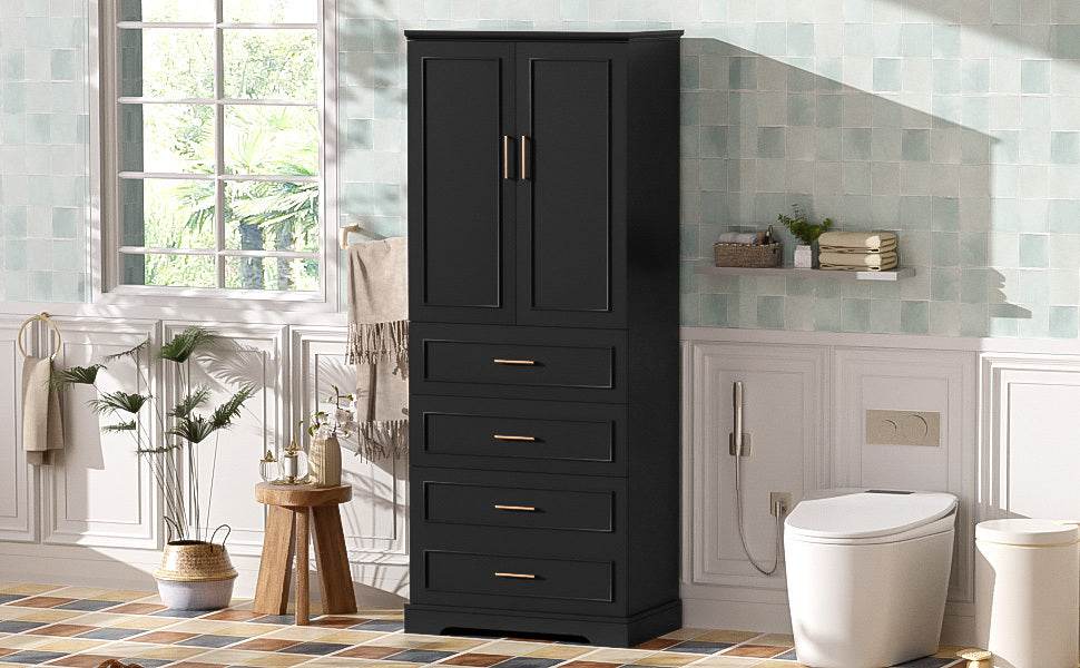 MLNshops 72 inch bathroom cabinet MDF steel Black 4-Drawer