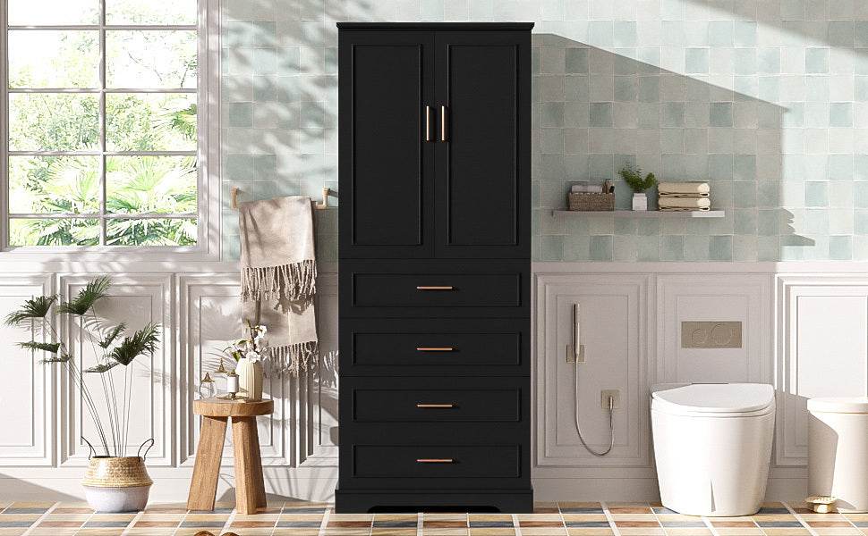 MLNshops 72 inch bathroom cabinet MDF steel Black 4-Drawer