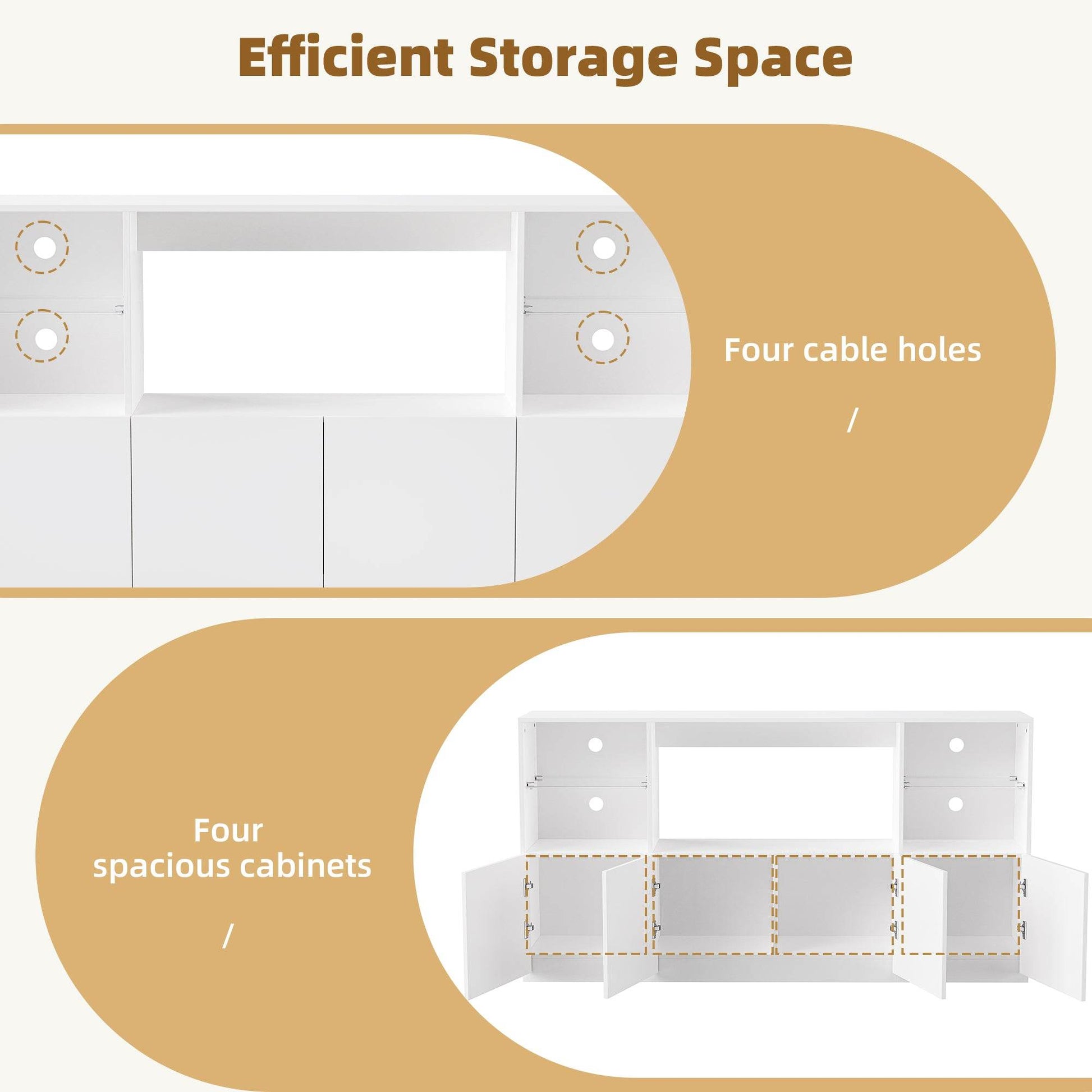 MLNshops LED TV stand for 75 inch TV. White Storage Console