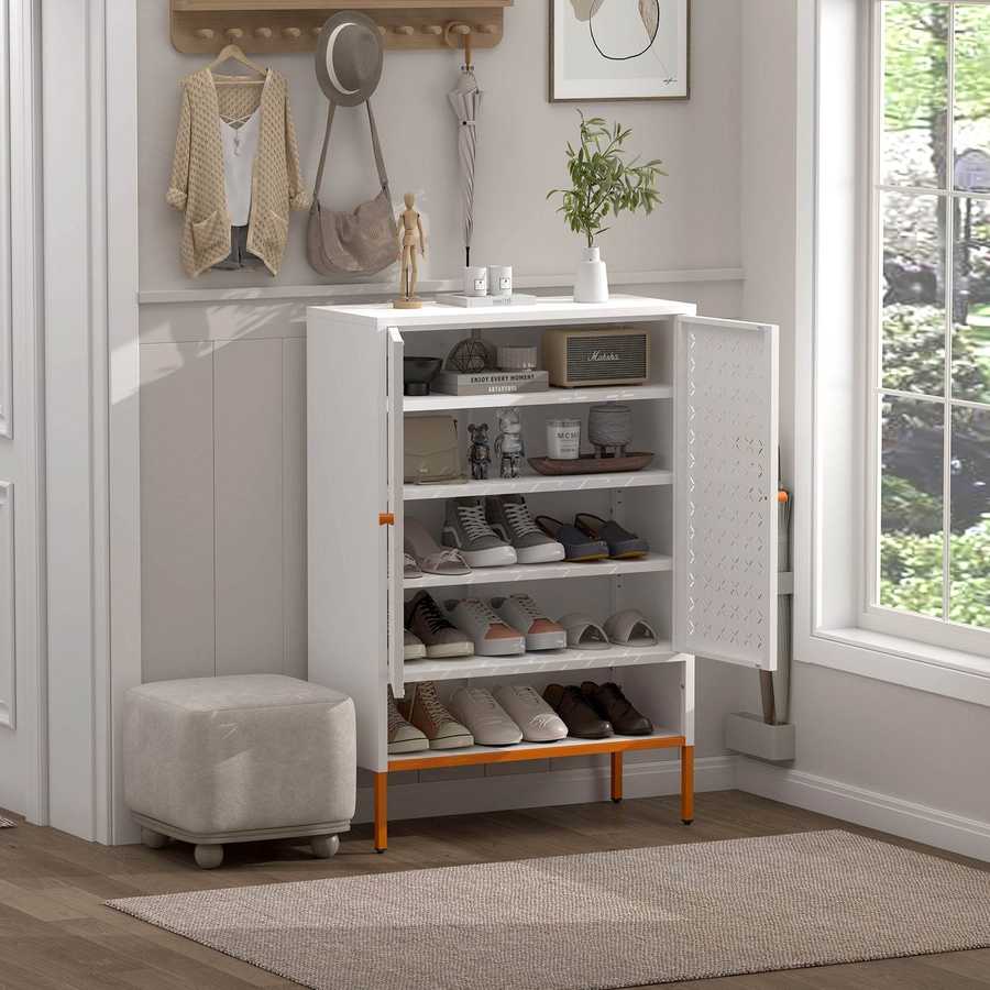 MLNshops white metal shoe cabinet - Perforated 5-Shelf
