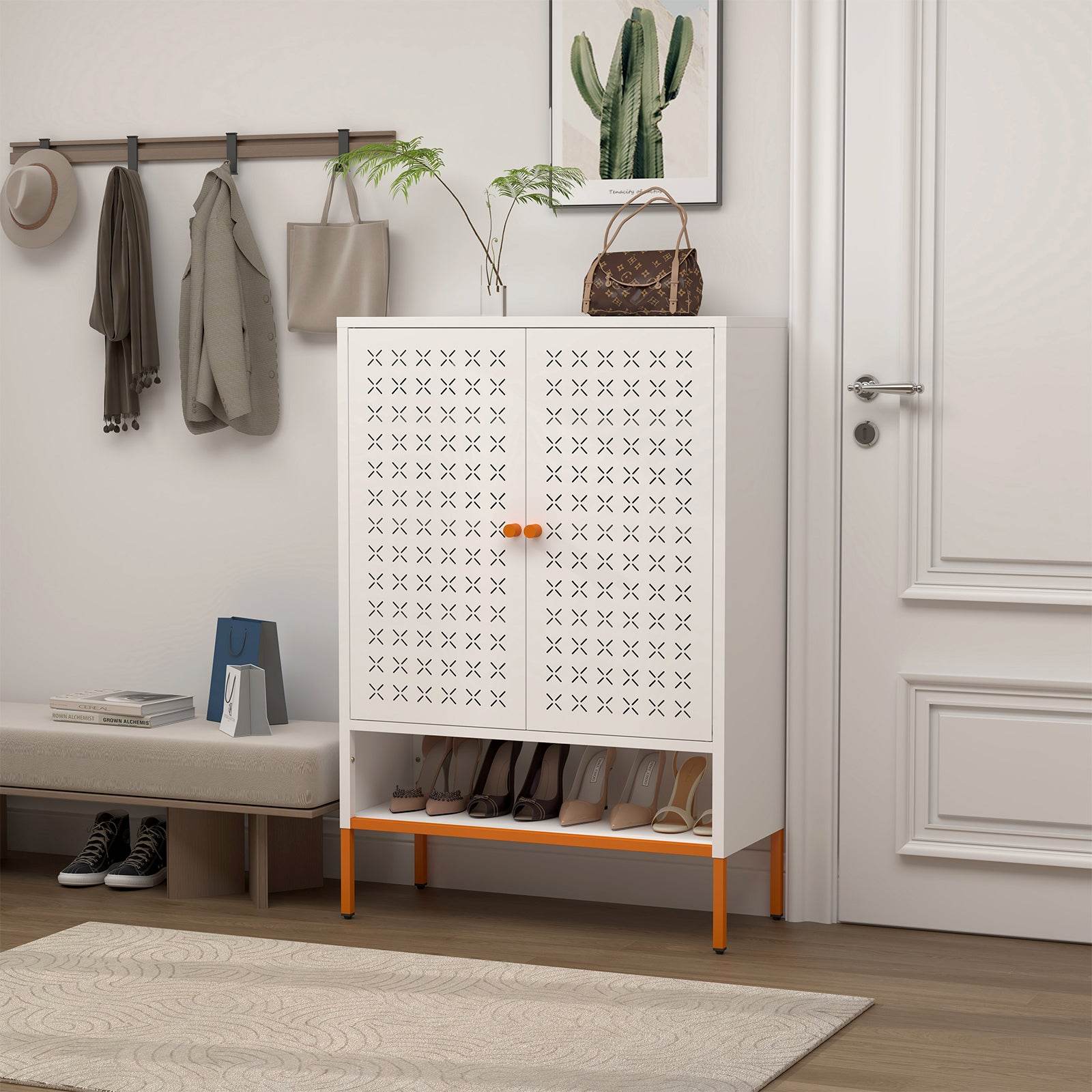 MLNshops white metal shoe cabinet - Perforated 5-Shelf