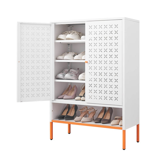 MLNshops white metal shoe cabinet - Perforated 5-Shelf - MLNshops