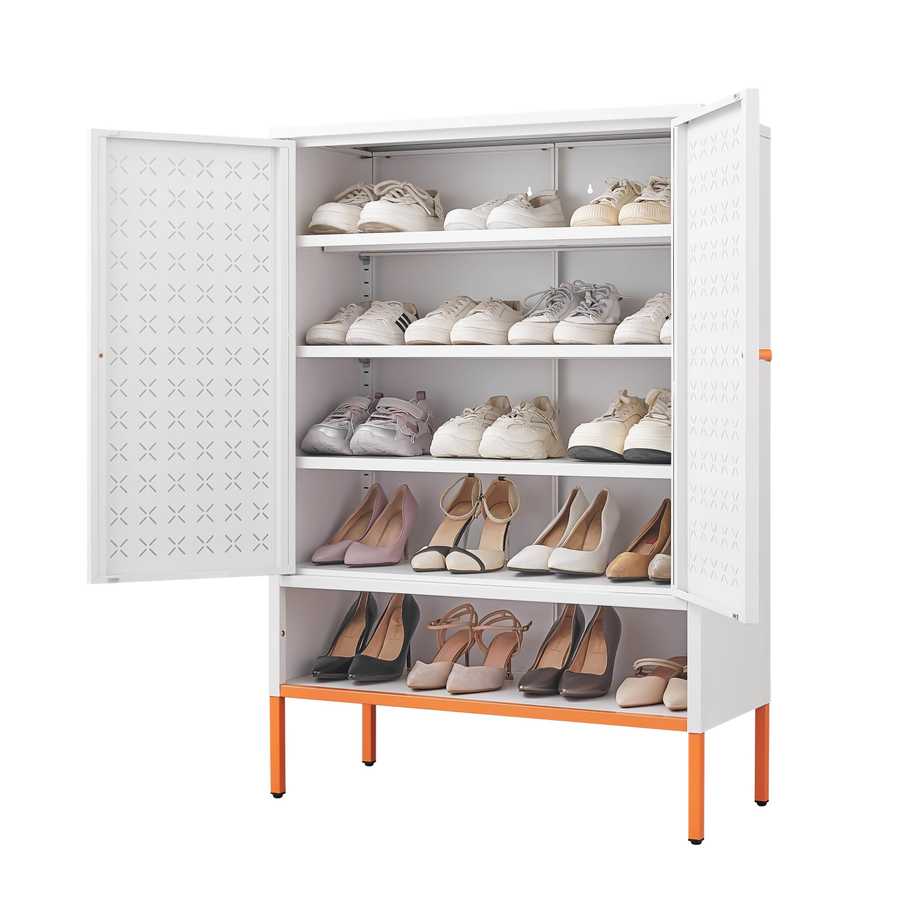 MLNshops white metal shoe cabinet - Perforated 5-Shelf