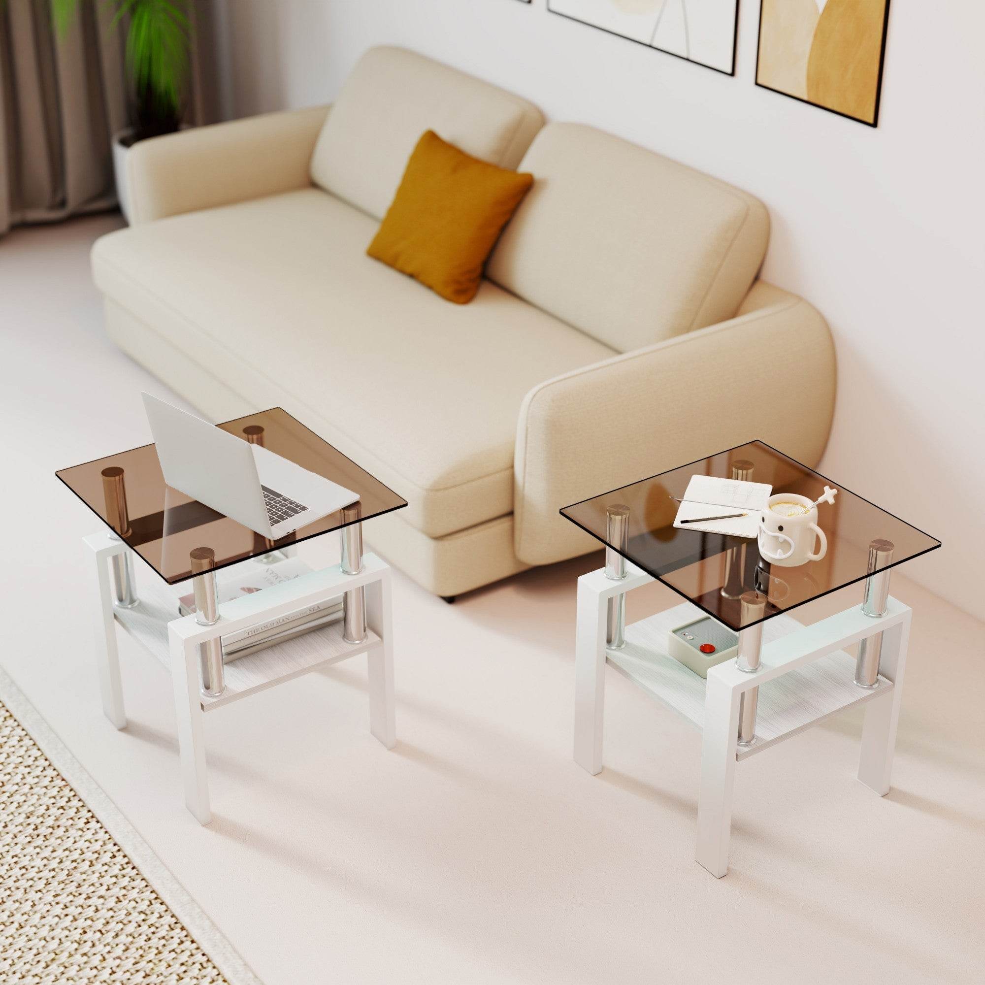 MLNshops 2-Piece modern tempered glass coffee table set