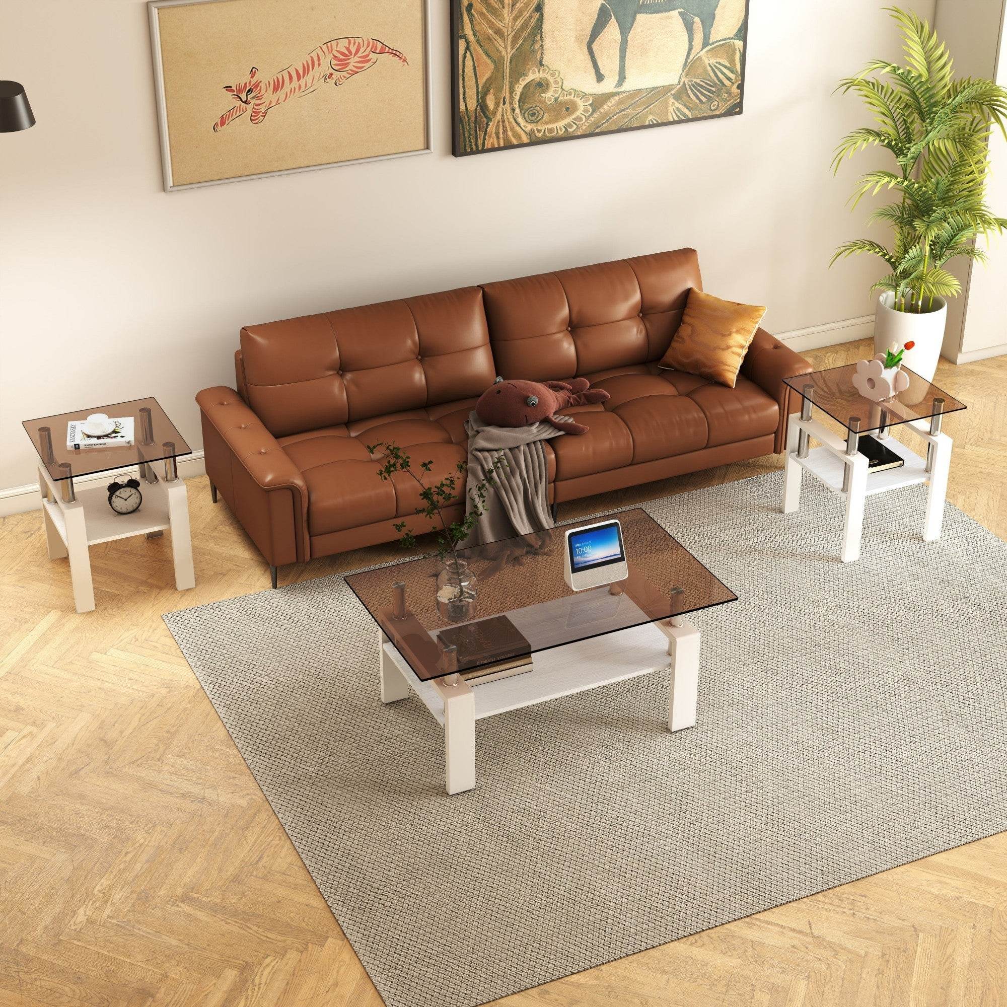 MLNshops 2-Piece modern tempered glass coffee table set