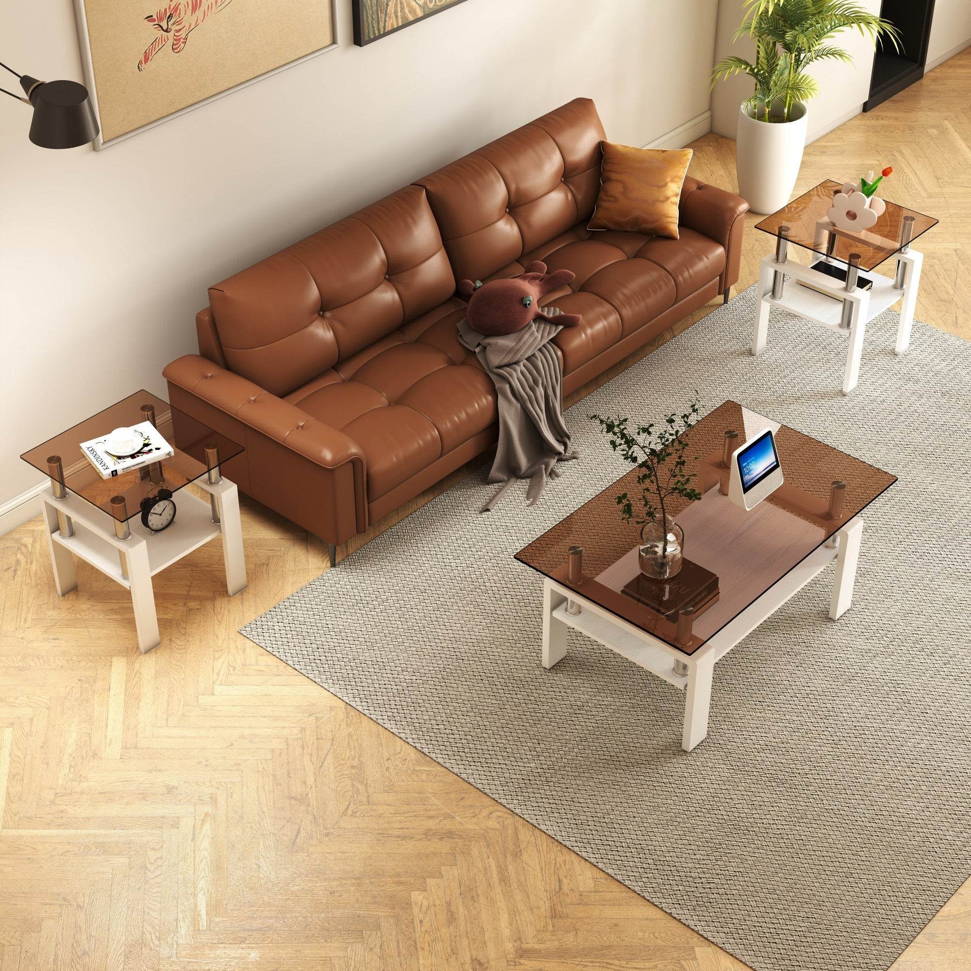 MLNshops 2-Piece modern tempered glass coffee table set