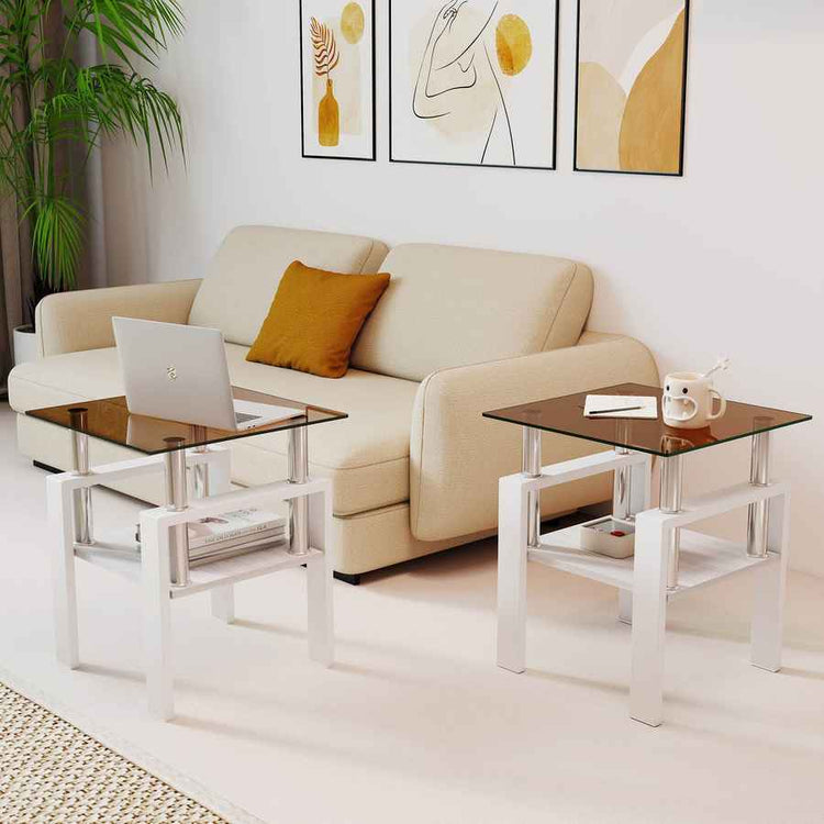 MLNshops 2-Piece modern tempered glass coffee table set Default