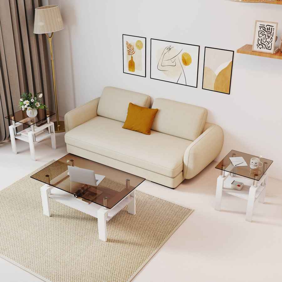 MLNshops 2-Piece modern tempered glass coffee table set