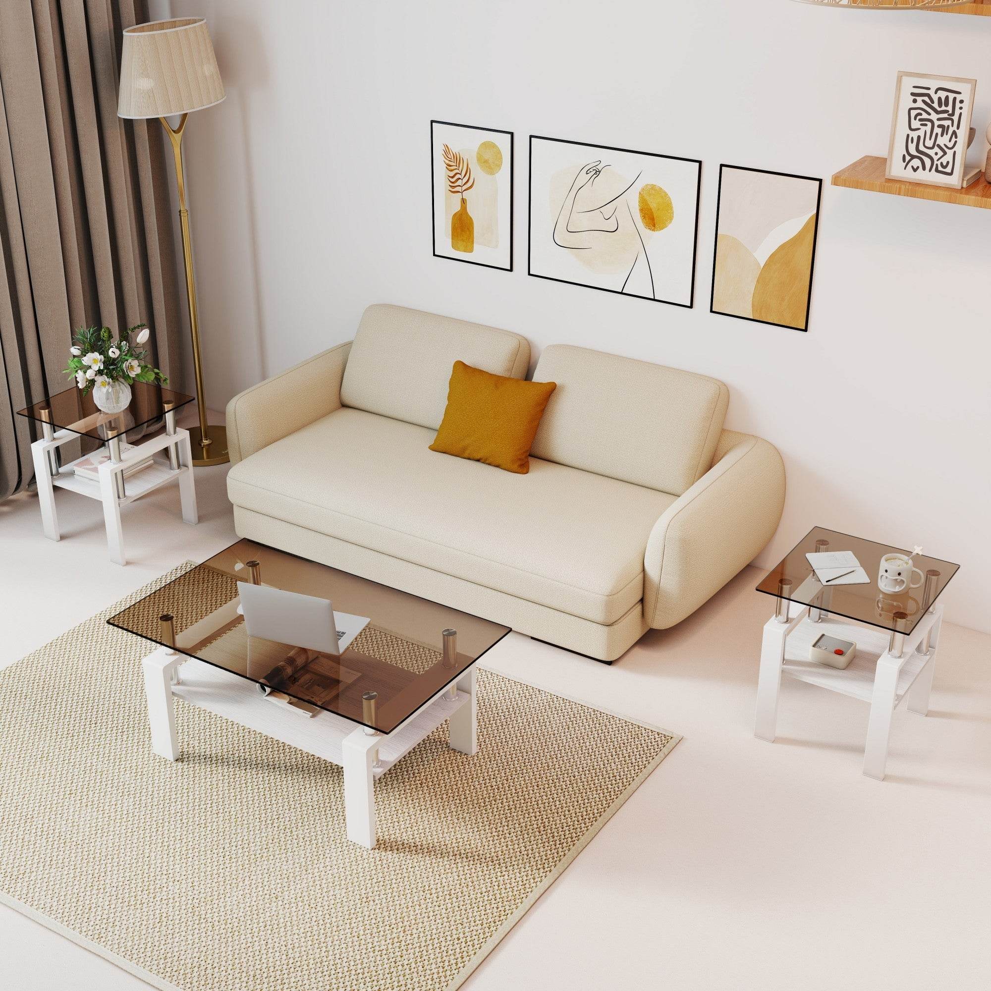 MLNshops 2-Piece modern tempered glass coffee table set