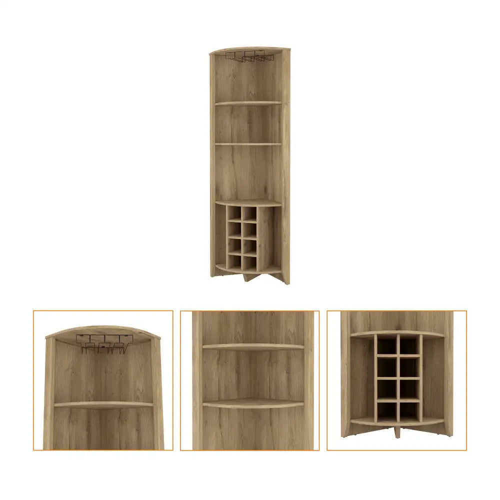 Morgana 8-Bottle 5-Shelf Corner Bar Cabinet Macadamia MLNshops]