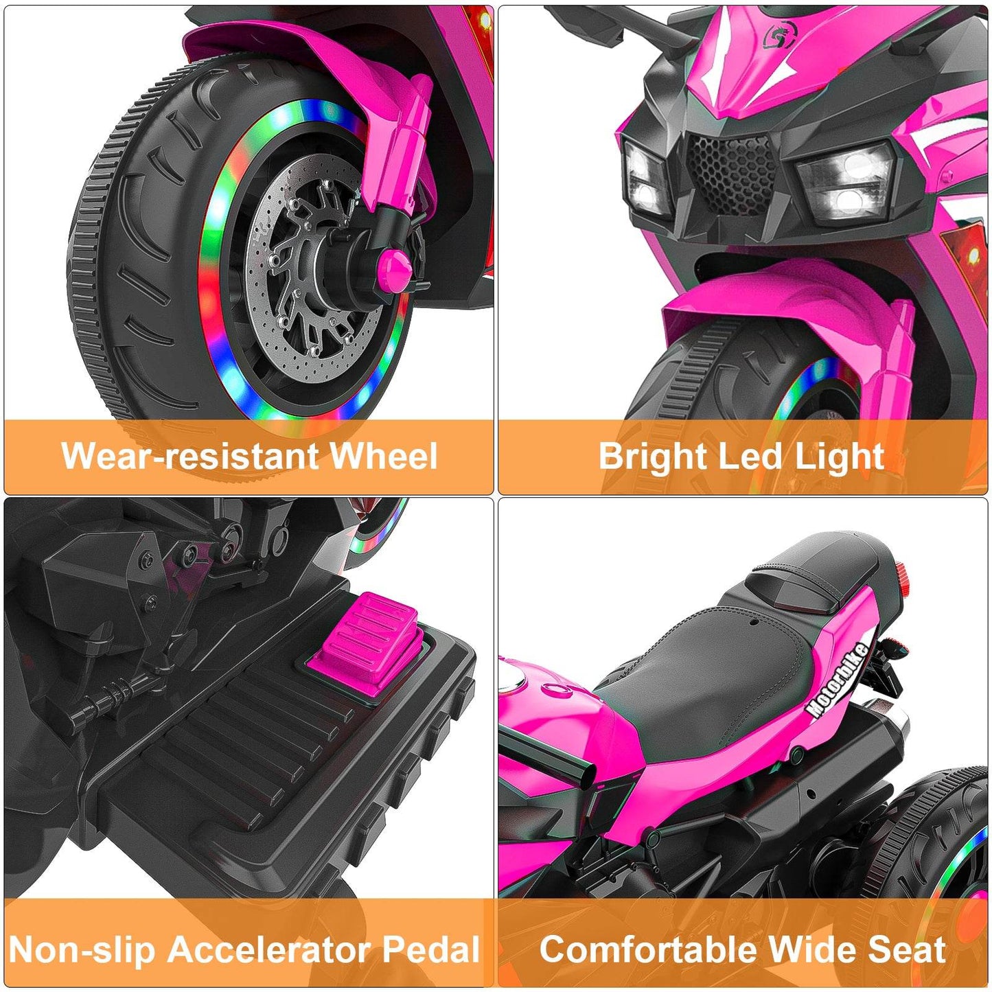 mlnshops 12V Kids Electric Motorcycle with LED Lights