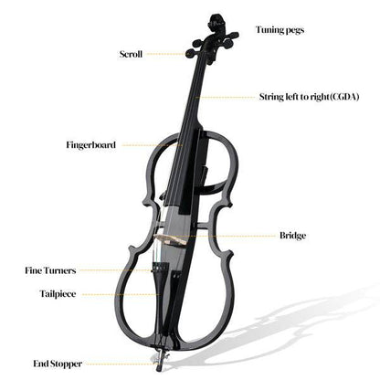mlnshops full size electric cello - Sleek Black Skeleton