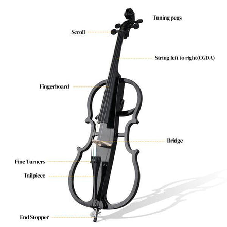 mlnshops full size electric cello - Sleek Black Skeleton