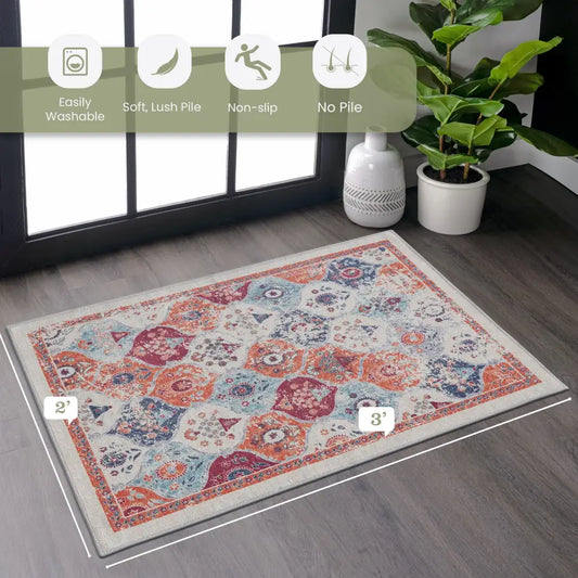 Naar 2x3 Cream Area Rug, Washable Area Rugs, Low-Pile, Non-Slip, Non-Shedding, Foldable, Kid&Pet Friendly, Area Rugs for living room, bedroom, kitchen, dining room rug MLNshops]