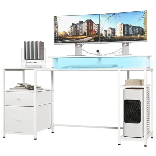 Office Computer Desk with LED Lights -white MLNshops]