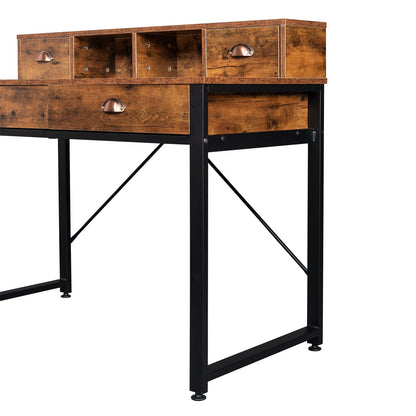 Old Wood Table Top Black Steel Frame Particle Board Two Small Drawers Two Large Drawers Computer Desk MLNshops]