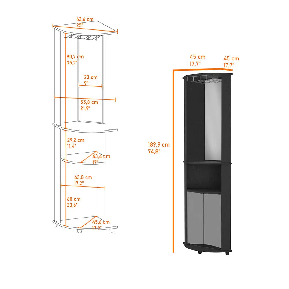 Oregon Corner Bar Cabinet, 3-Tier Shelf with Glass Rack MLNshops]