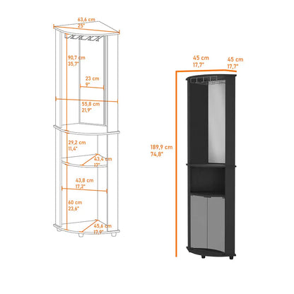 Oregon Corner Bar Cabinet, 3-Tier Shelf with Glass Rack MLNshops]