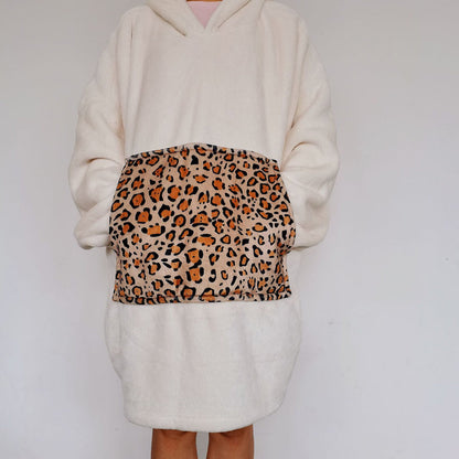 Oversized Pullover Warm Comfortable Fleece Hooded Blanket for Women- One Size MLNshops]