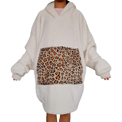 Oversized Pullover Warm Comfortable Fleece Hooded Blanket for Women- One Size MLNshops]