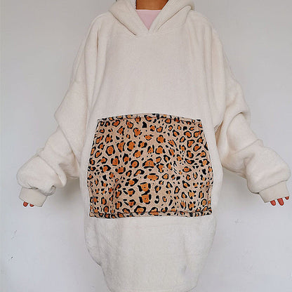 Oversized Pullover Warm Comfortable Fleece Hooded Blanket for Women- One Size MLNshops]