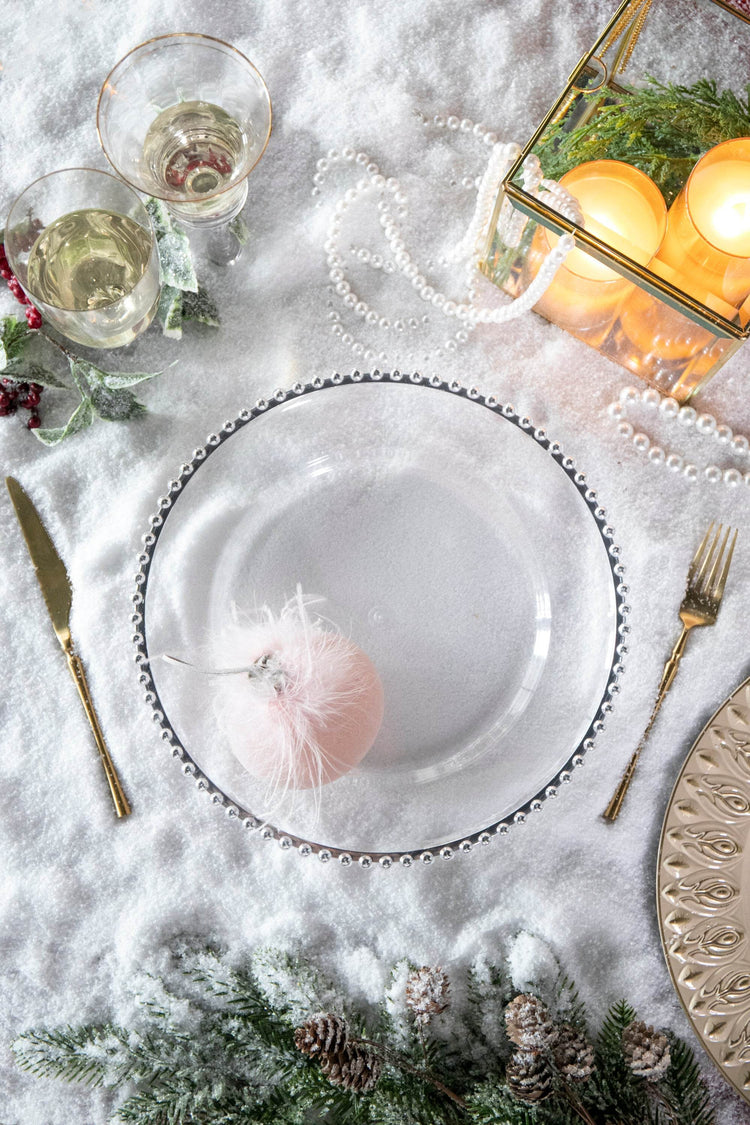 MLNshops Party Decor Plastic Charger Plates with Beaded Edge