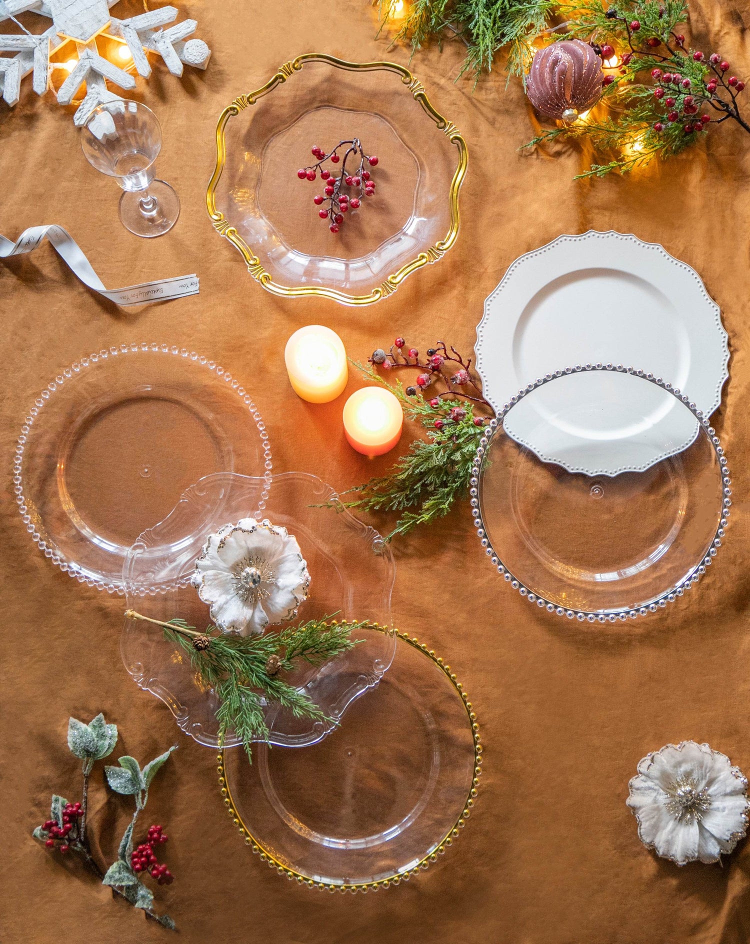MLNshops Party Decor Plastic Charger Plates with Beaded Edge